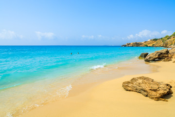 Fototapeta na wymiar Turquoise sea at sandy Lassi beach on Kefalonia island, Greece