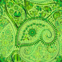 Paisley vintage floral motif ethnic seamless background. Abstract lace pattern. Ability to edit the colors, without losing seamlessly. Hand drawing colorful wallpaper. EPS-8 vector texture.