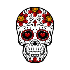 Day Of The Dead Skull. sugar flower tattoo. Vector illustration