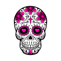 Day Of The Dead Skull. sugar flower tattoo. Vector illustration