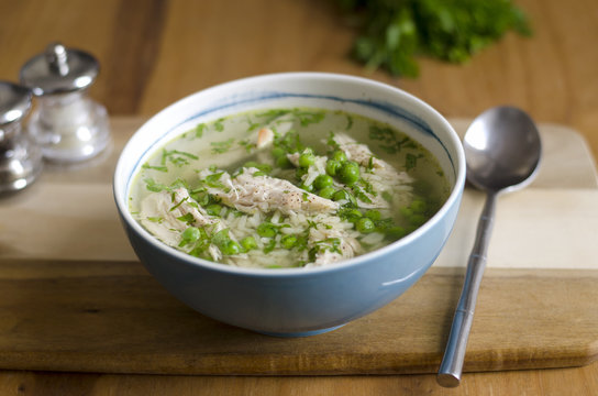 Chicken and pea broth
