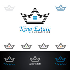 Obraz premium Simple real estate vector logo design, with line and crown shape represented king of real estate