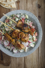 Chicken skewers with fattoush