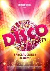 Fotobehang Disco party poster. Background party with disco ball © leezarius