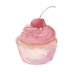 Watercolor cupcake hand drawn