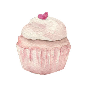 Watercolor Cupcake Hand Drawn