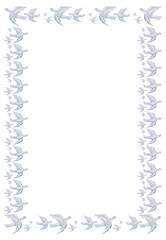 Frame with flying pigeons. Vector clip art. 