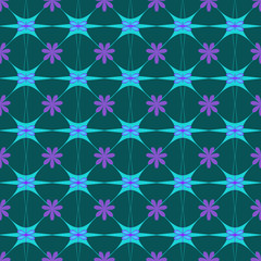 Flower and square blue seamless pattern