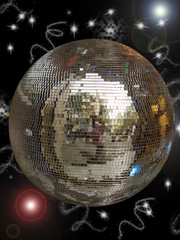 Disco ball with sparkles isolated in black