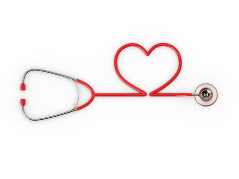 3d rendered red stethoscope with heart shape isolated over white