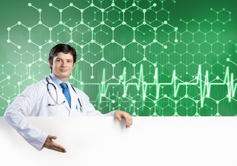 Doctor with banner