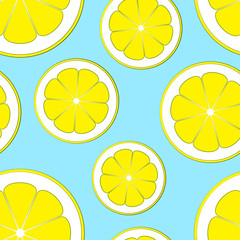 Pattern with slices of lemon on a blue background.