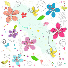 Colorful seamless springtime abstract doodle flowers vector illustration pattern