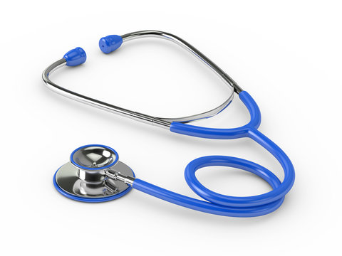 3d rendered blue stethoscope isolated over white