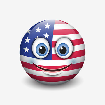 Cute emoticon isolated on white background with United States of America flag motive - smiley