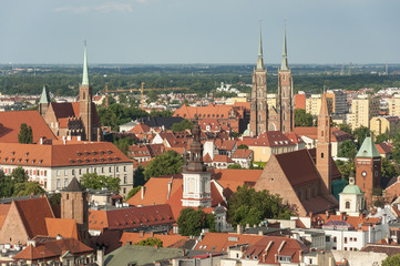 Fototapeta na wymiar Panorama miejska z wieżami kościołów