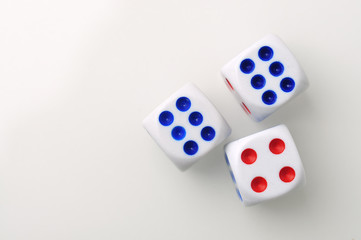 Dices on White Background, Selective Focus