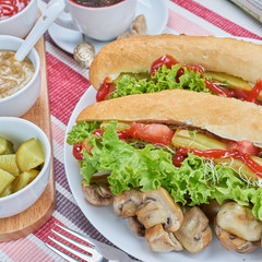 Healthy breakfast. Home made hot dogs