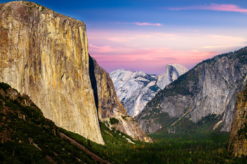 Yosemite National Park view from Inspiration Point during sunset.  Yosemite National Park, USA.