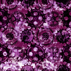 Hand drawn background with gear wheel. Abstract colorful grunge background with mechanism of watch. Texture with cracks, ambrosia, scratches, attrition.Series of Drawn Grunge Backgrounds.
