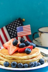 4th of July breakfast pancakes, selective focus