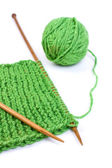 green yarn and knitting