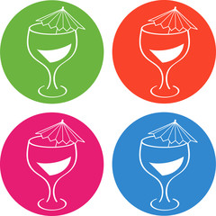 Glass, wineglass. Colorful icons. Coctails, champagne, wine, martini, lemonade, juice