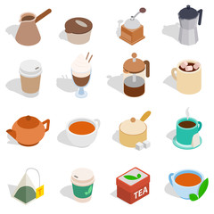 Tea and coffee set, isometric 3d style