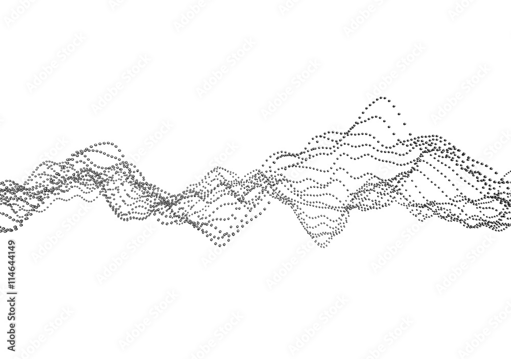 Poster abstract 3d rendering of waves with particles on white background. futuristic background with lines 