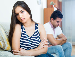 Quarrel between young spouses at home.