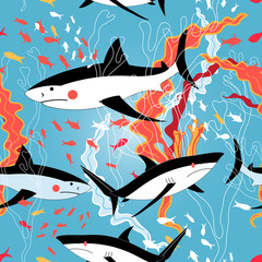 Obraz premium Graphic pattern of swimming sharks