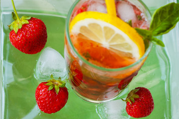 Strawberry lemonade shot close up