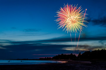 Summer fireworks. Varbla beach, Estonia. - 114646310