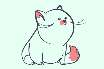 fat blue cat with a little round eyes and bushy tail looking away. Animal cartoon style vector illustration