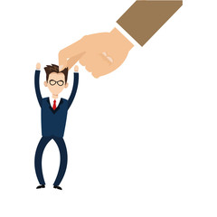 hand holding businessman with raised hands icon