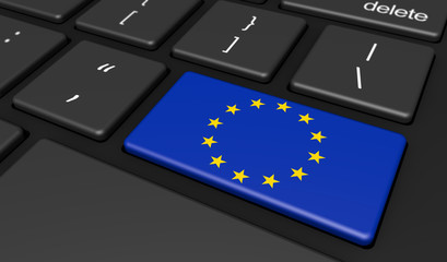 European Union EU Flag On Computer Keyboard