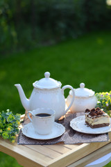 Luxury french breakfast served in the garden