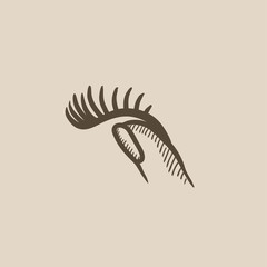 False eyelashes sketch icon.