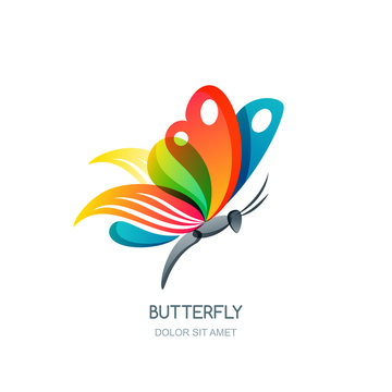 Vector isolated illustration of colorful abstract butterfly. Creative logo design element. Butterfly symbol. Concept for beauty salon, fashion, spa, natural organic cosmetics or makeup.