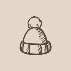 Knitted hat sketch icon.