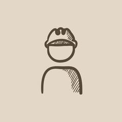 Worker wearing hard hat sketch icon.