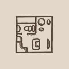 House interior with furniture sketch icon.