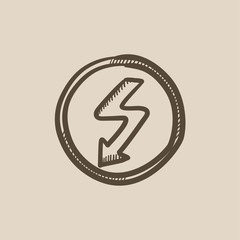 Lightning arrow downward sketch icon.