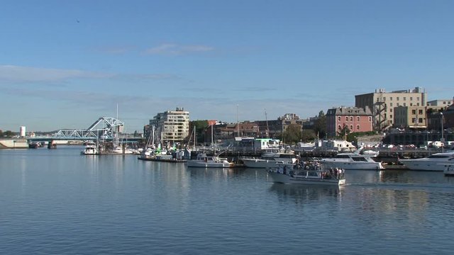 Whale watching boat leaving Victoria harbor, British Columbia, Canada