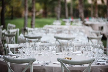 Celebration decorations on wedding in outdoor restaurant