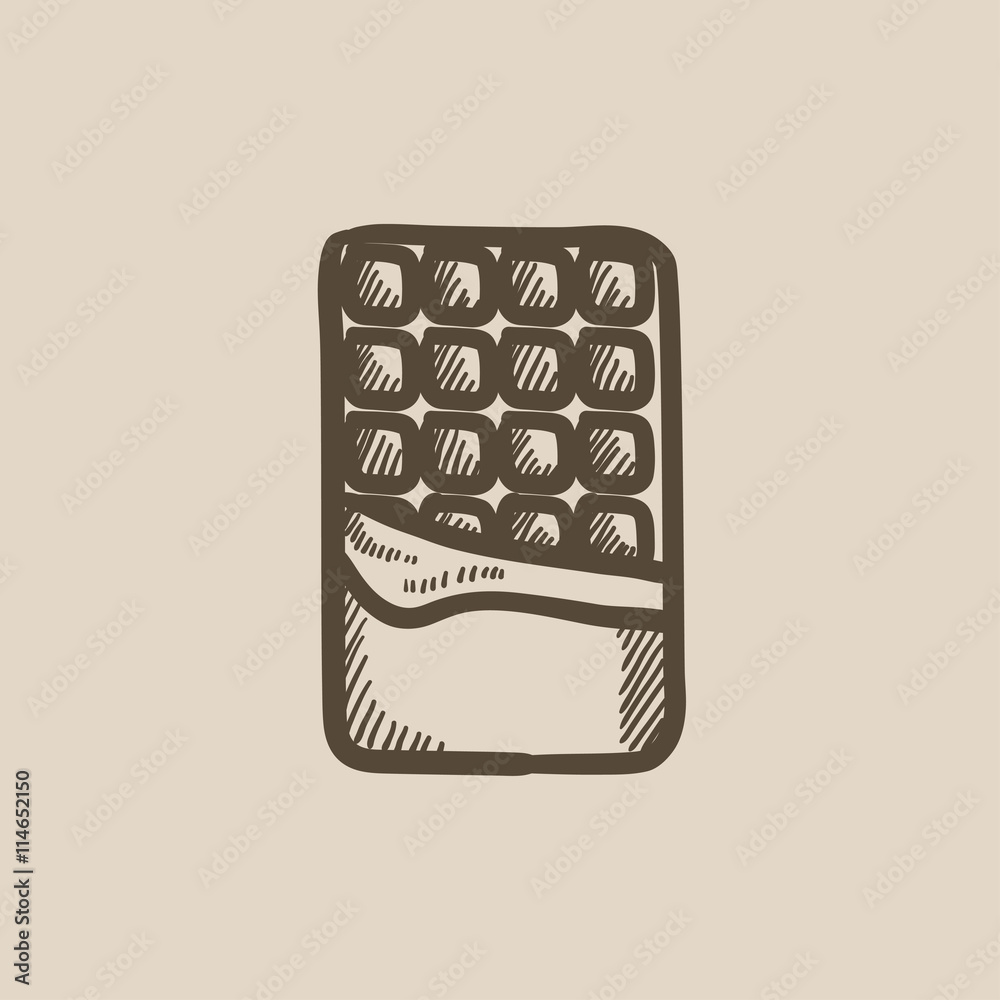 Sticker opened bar of chocolate sketch icon.