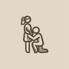 Man with pregnant wife sketch icon.