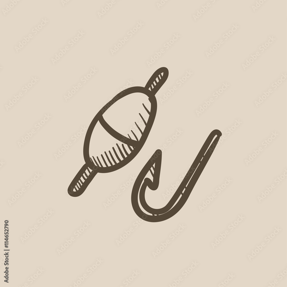 Canvas Prints fishing hook with bobber sketch icon.