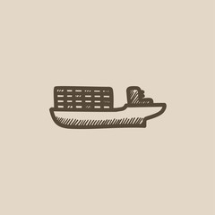 Cargo container ship sketch icon.