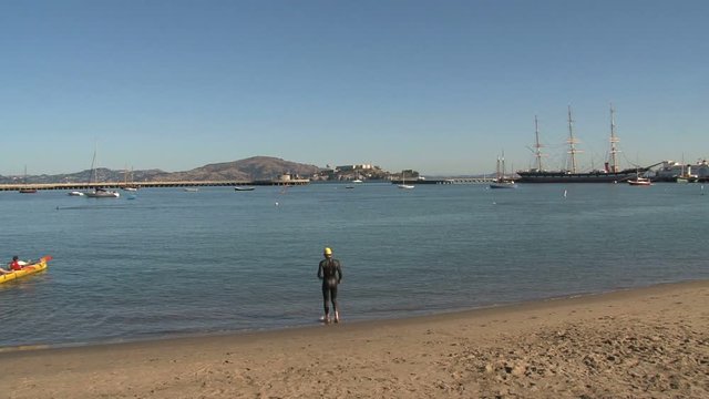 Swimmer ready to swim in the San Francisco bay